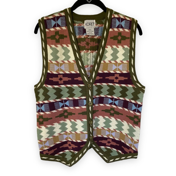 Koret Sweaters - 90s Vintage Sweater Vest Southwest Stripe Pattern Size M